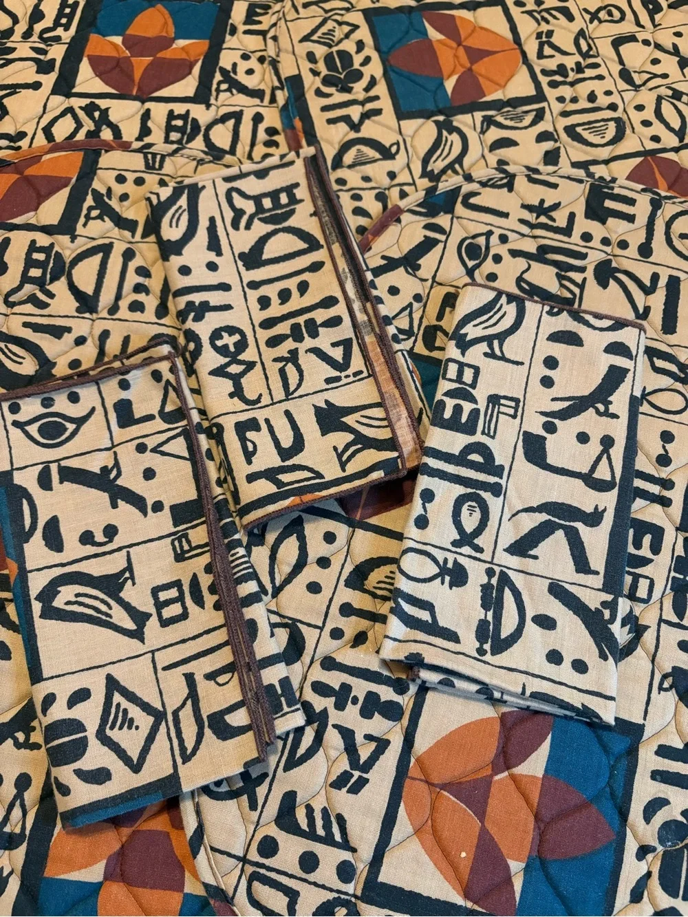 Vintage Aztec Tribal Geometric Quilted Placemats & Napkins Set of 4 Romatch